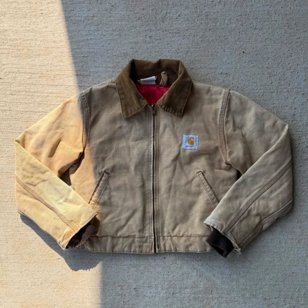 Vintage 80s Carhartt Detroit JQ606 Red Quilted Canvas Jacket USA Made Youth 12